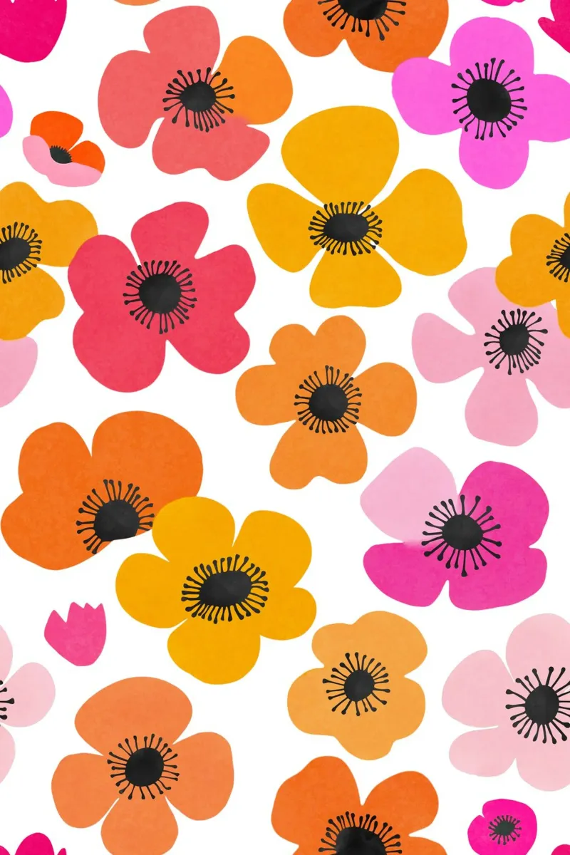 Midcentury Playful Botanical Bold Multicolor Retro Flowers pellicola backlit da Andrea Haase Modern Home