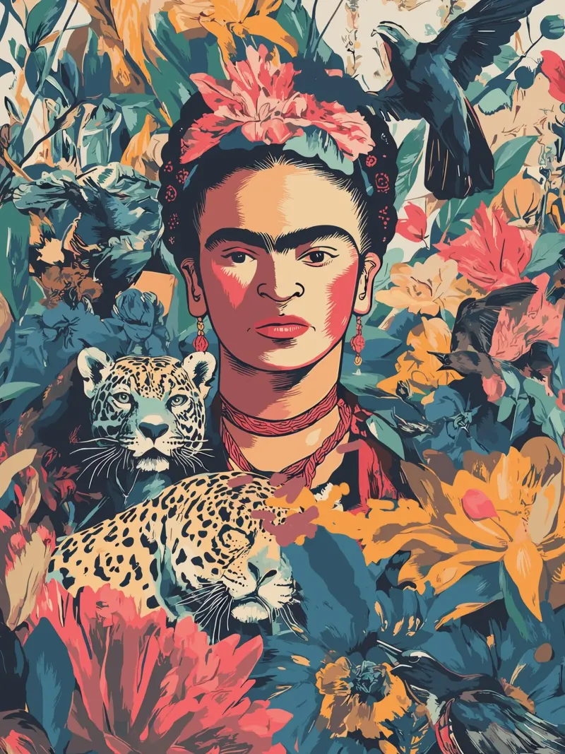 Frida flower-adorned poster con telaio in legno da LisaArtes
