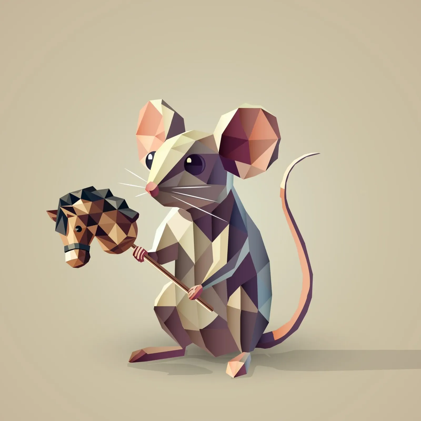 Playful mouse with hobbyhorse in polygon style hahnemühle by namosh