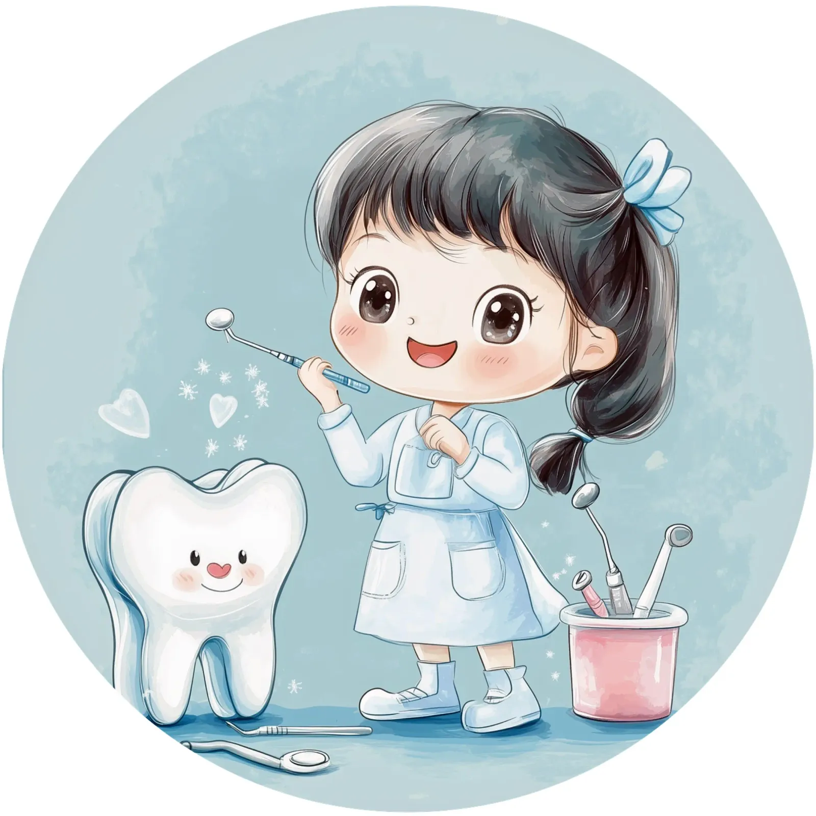 Piccolo dentista rotondo tela con Cornice a cassetta da Synthaira