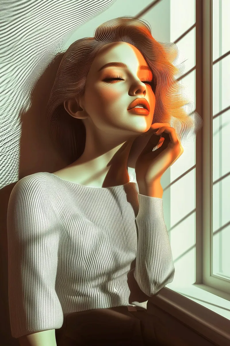 Woman at the window poster con telaio in alluminio da Synthaira