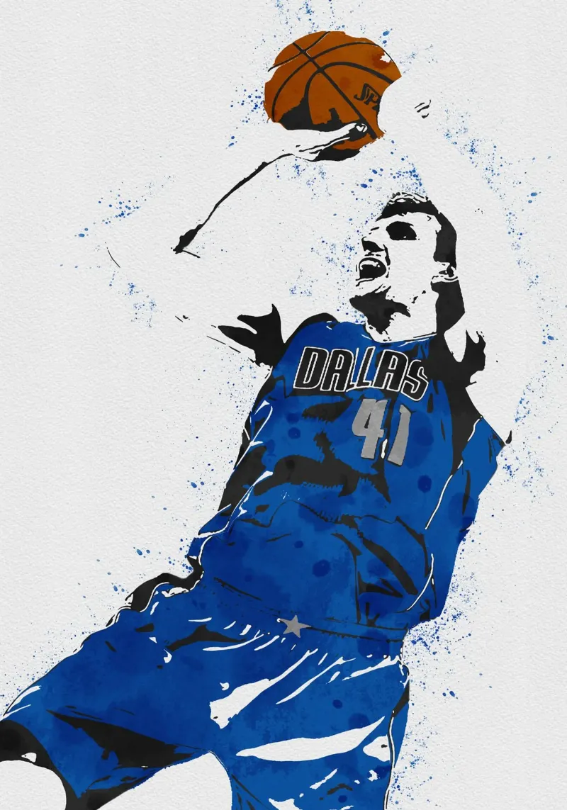 Dirk Nowitzki Dallas Mavericks poster con telaio in legno da tenten