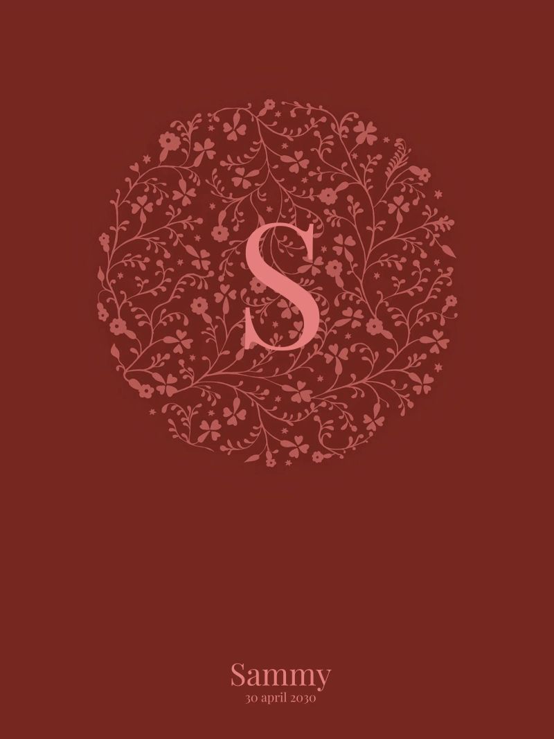 poster di nascita con cerchio di fiori, nome e data alluminio dibond da ALLÉE DE PAPIER