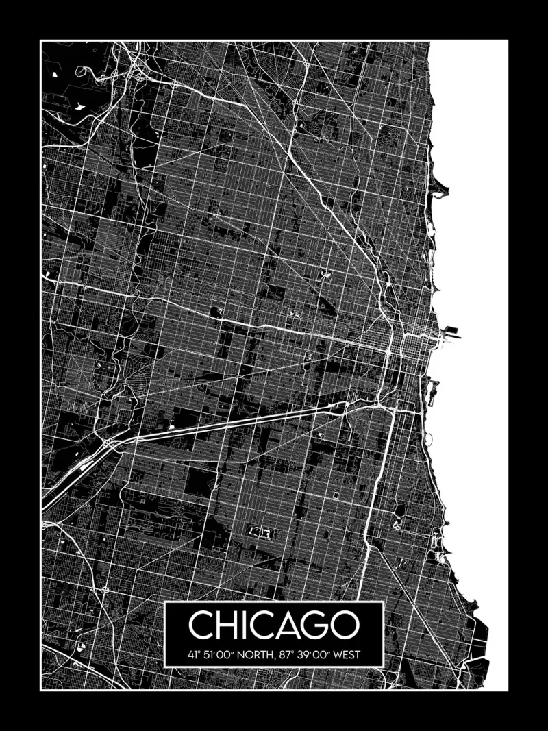 Chicago in negative canvas with Floater frame by Frame the World