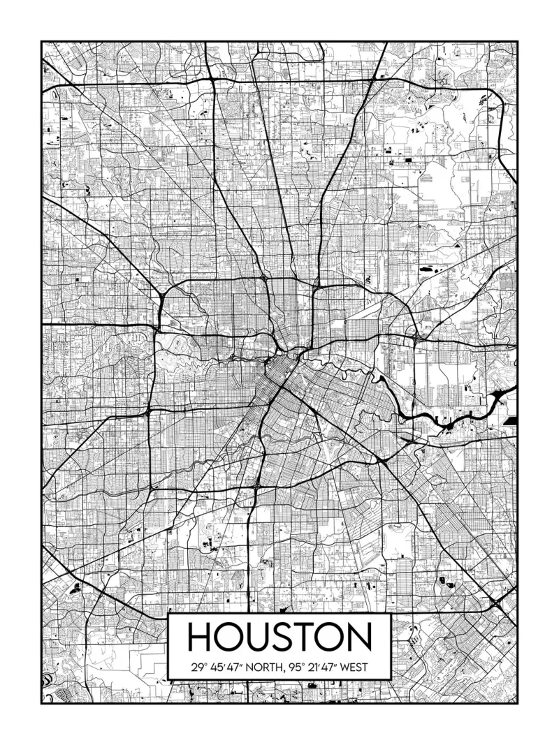Houston kaart canvas met Baklijst van Frame the World