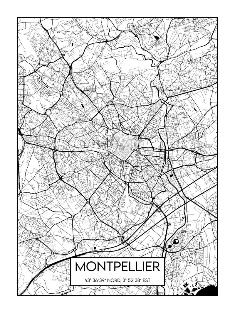 Map of Montpellier canvas with Floater frame by Frame the World