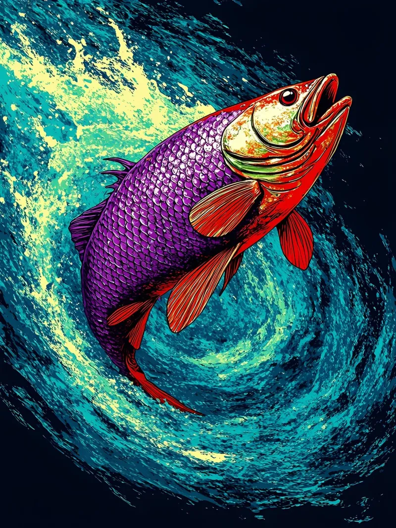 Poisson dans l'eau - Vague - Pop Art poster de ColorCrash Gallery