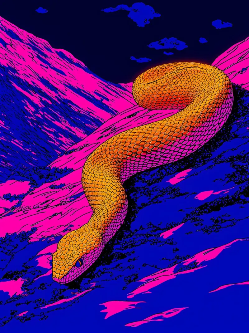 Serpente sulla montagna - Pop Art pellicola backlit da ColorCrash Gallery