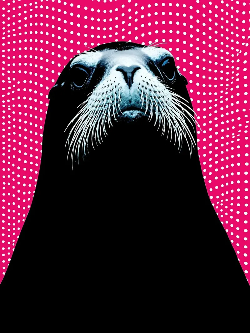 Sea Lion - Pop Art poster with wooden frame by ColorCrash Gallery