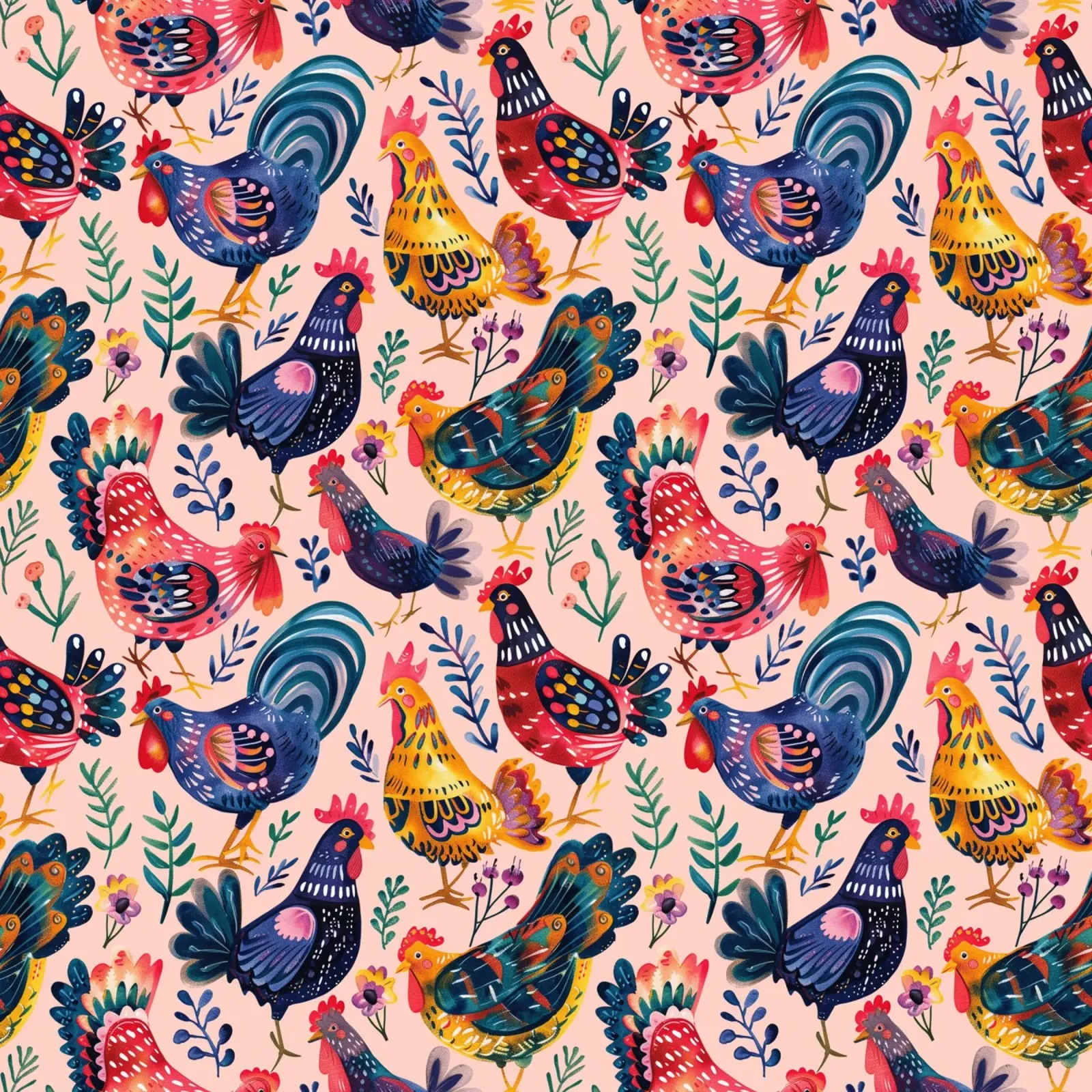 Whimsical Chickens poster con telaio in alluminio da Sunflower Soul Studio