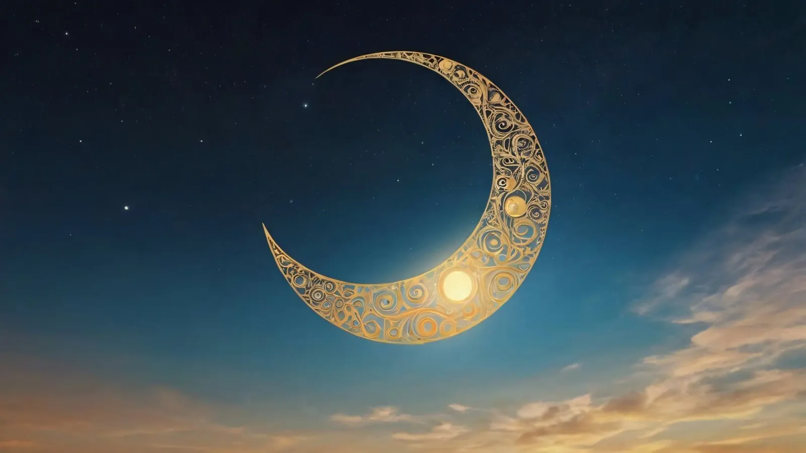 Golden crescent moon illuminated in a twilight sky at dusk canvas by DesignDoodle