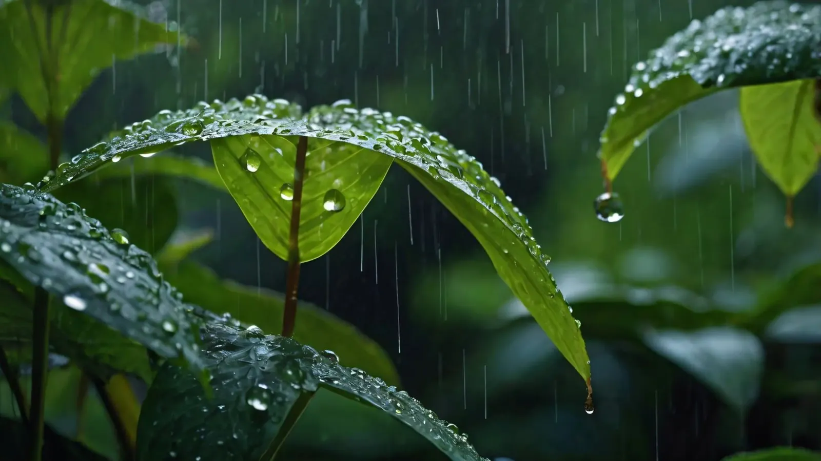 Le gocce di pioggia scintillano sulle foglie verdi di una foresta lussureggiante pellicola backlit da DesignDoodle