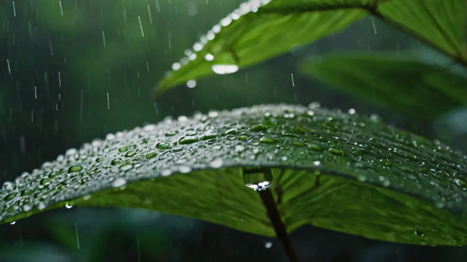 Les gouttes de pluie s'accumulent sur les feuilles d'un vert éclatant dans une forêt luxuriante. hahnemühle de DesignDoodle