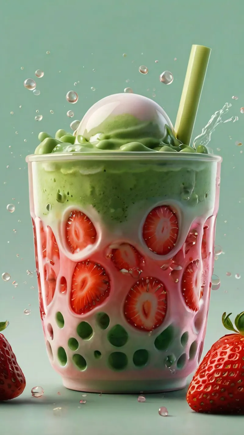 Rinfrescante dessert a strati verde e rosa con fragole pellicola backlit da DesignDoodle