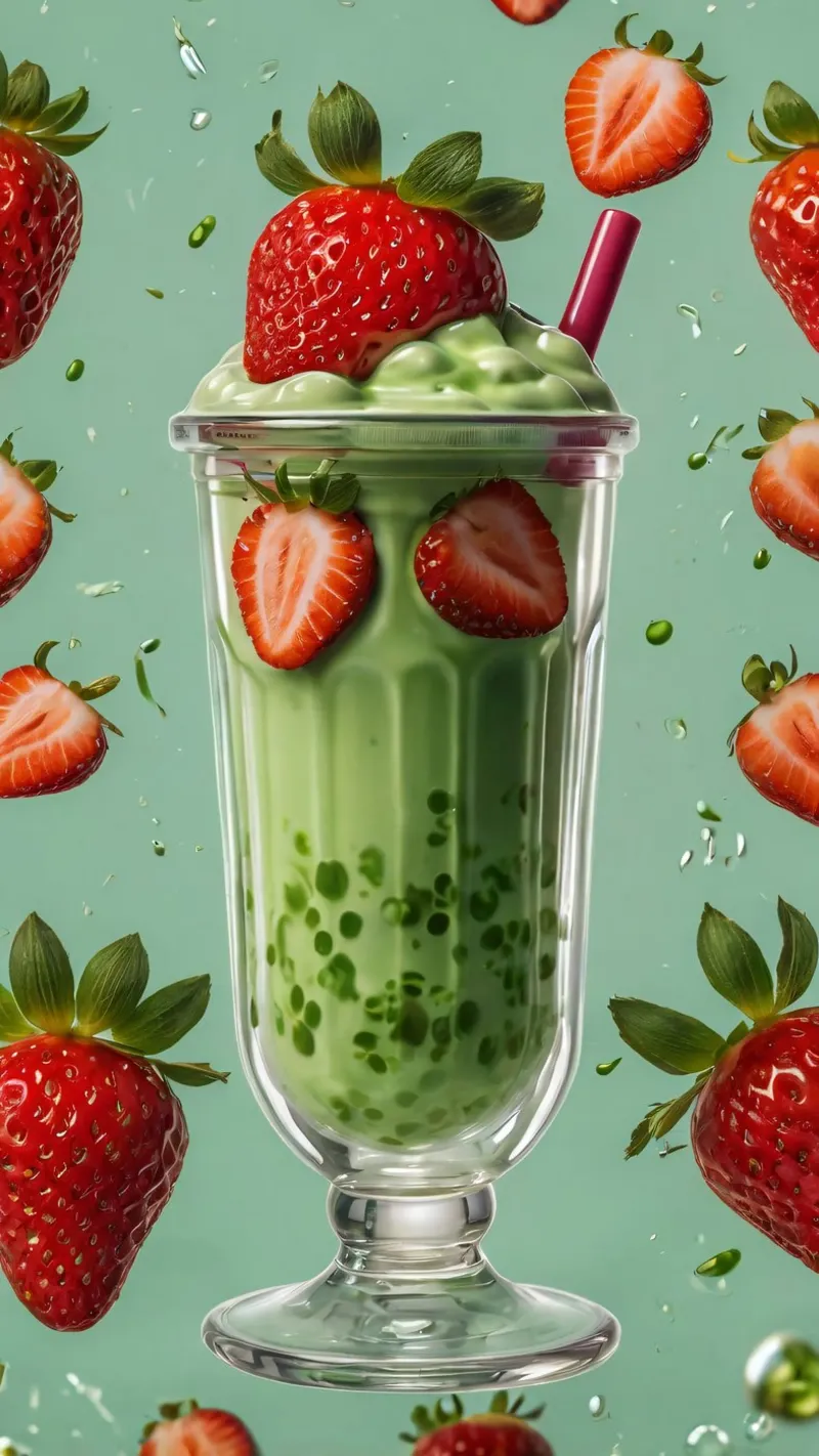 Frullato fresco di fragola e menta servito in un bicchiere classico poster da DesignDoodle