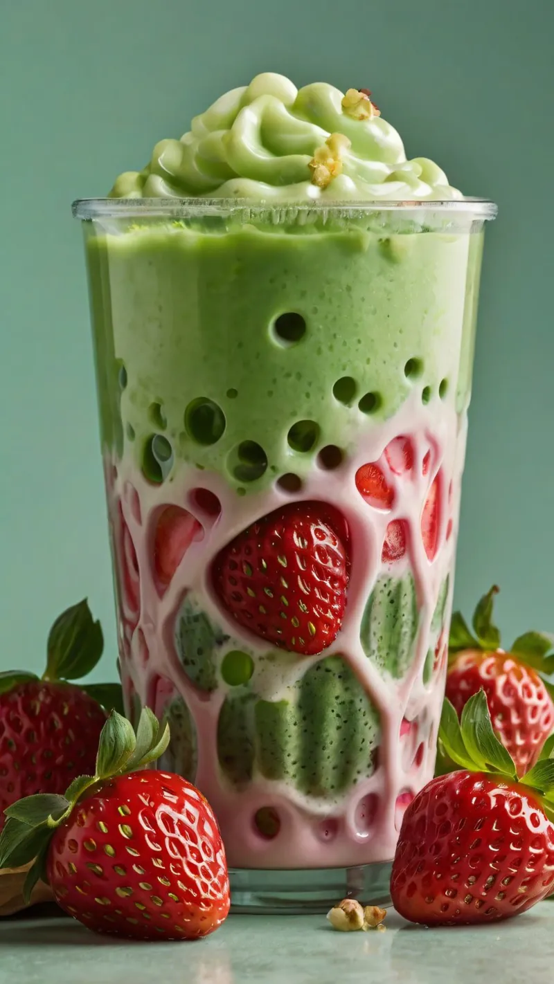Bevanda rinfrescante a base di verde e fragole servita a strati pellicola backlit da DesignDoodle