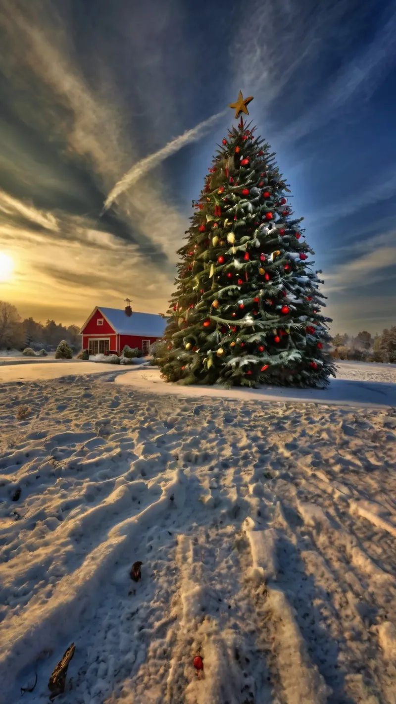 Paesaggio innevato con albero di Natale decorato pellicola backlit da DesignDoodle