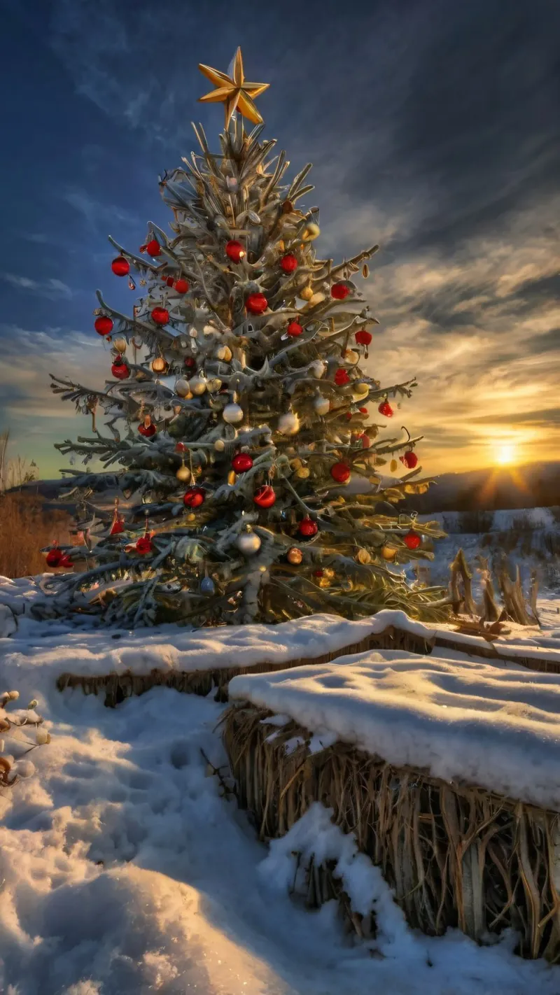 Un albero di Natale splendidamente decorato in mezzo alla neve pellicola backlit da DesignDoodle