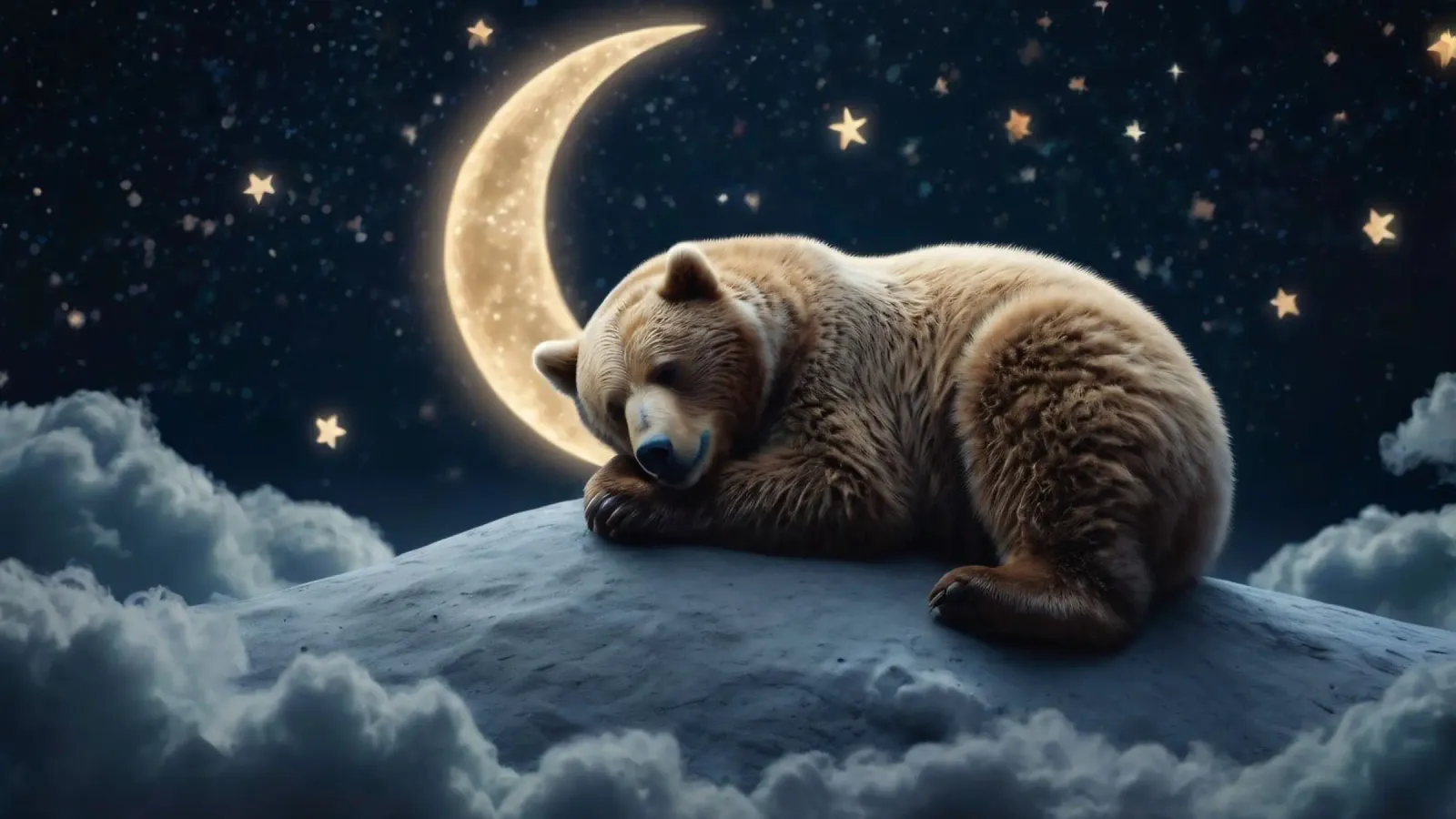 Un oso tranquilo descansando en una nube bajo una noche de cielo estrellado metacrilato de DesignDoodle
