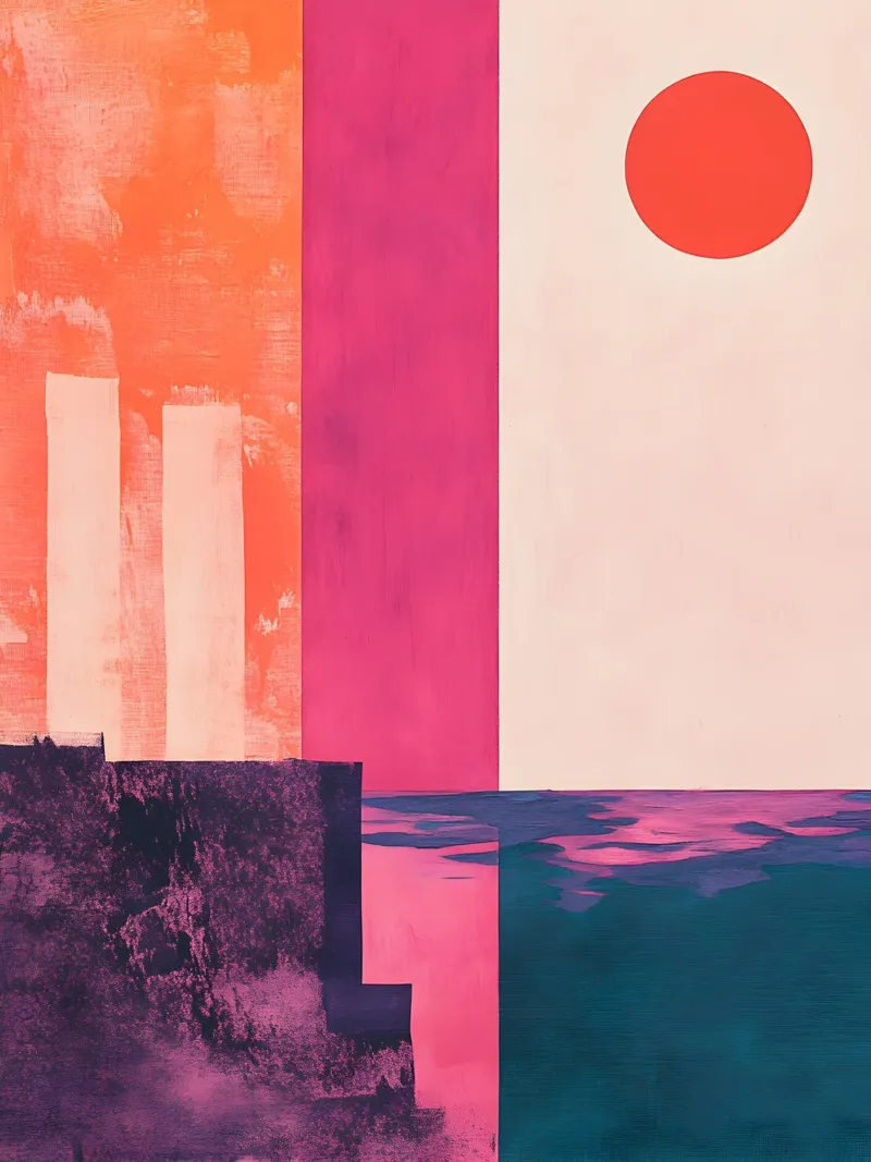 Pink, Blue and Orange Abstract carta hahnemühle da Gypsy Galleria