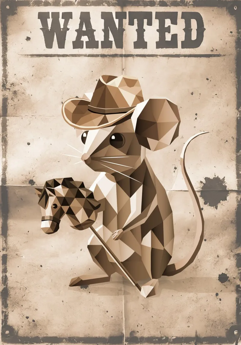 Ratón de estilo vaquero con caballo de tiro - como cartel de "Se busca poster con marco de plástico de namosh