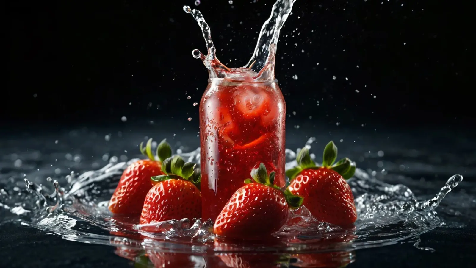 Fragole e spruzzi di bevande gassate su sfondo scuro pellicola backlit da DesignDoodle