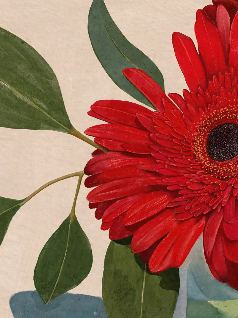 Dettaglio margherita Gerbera rossa II poster con telaio in alluminio da Katie O'Shea