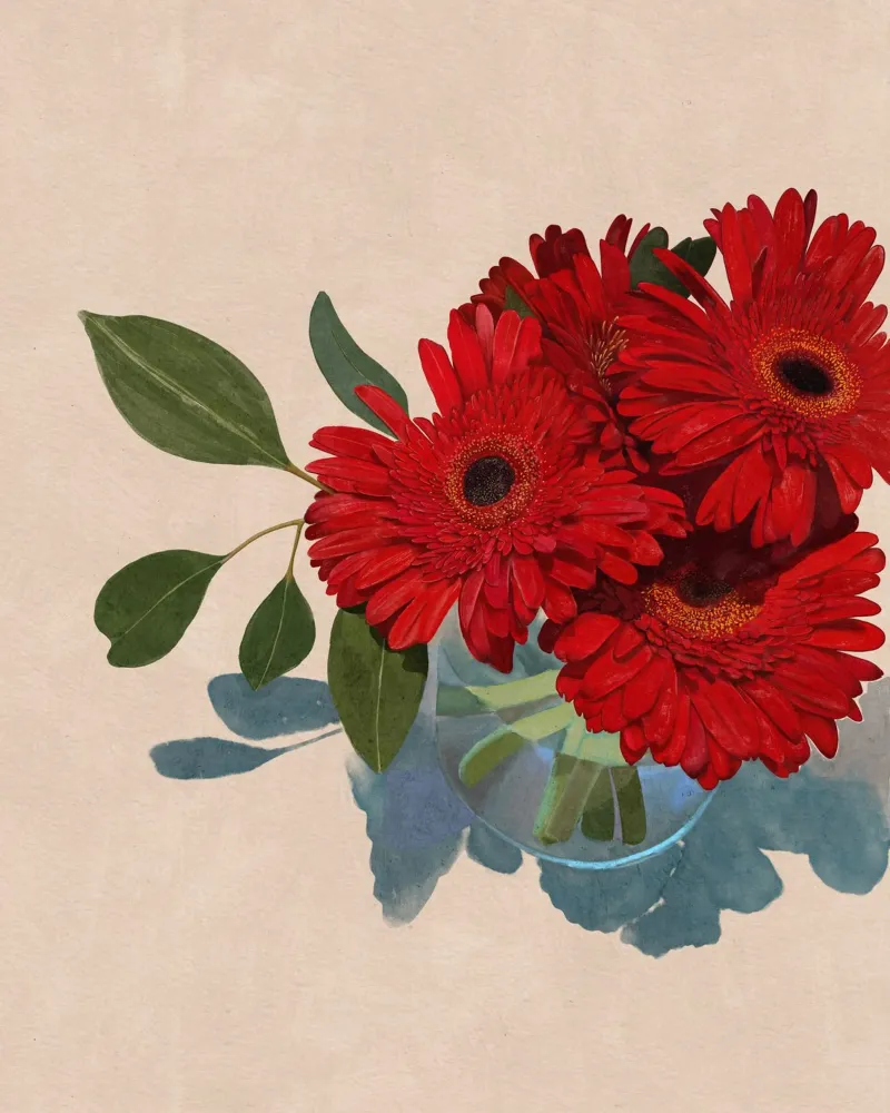 Margherita Gerbera poster con telaio in alluminio da Katie O'Shea