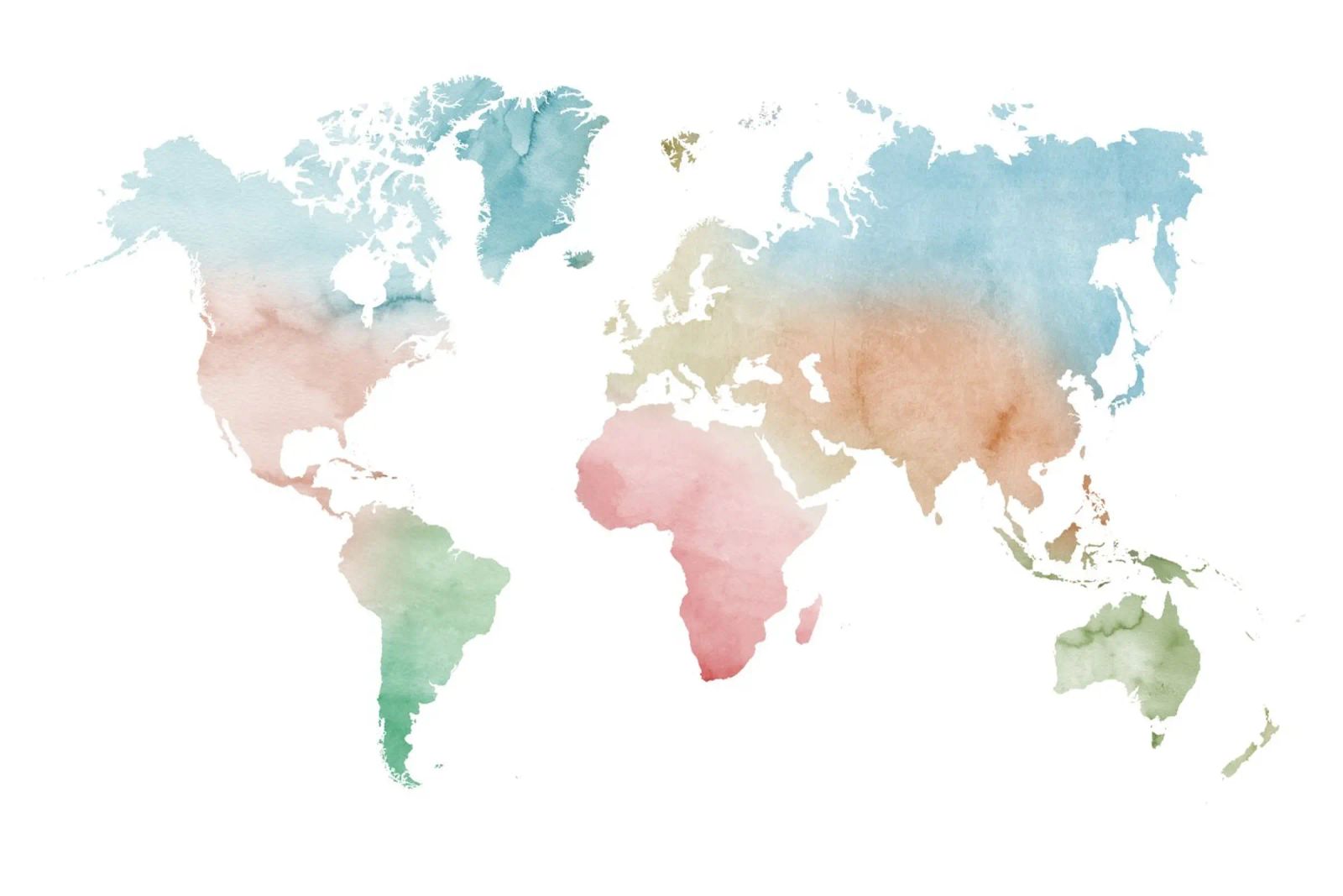 Watercolor world map - pastels colors poster by NouveauPrints