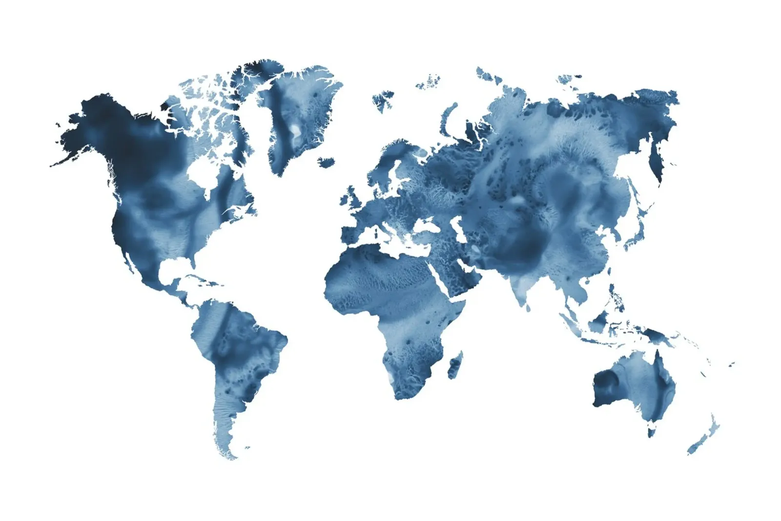 Mappamondo acquerellato - blu navy poster con telaio in legno da NouveauPrints