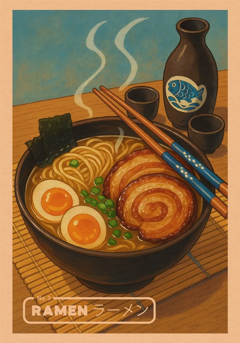 Tazón de fideos Ramen estilo anime - Serie de comida japonesa nº 3 poster de japanfox