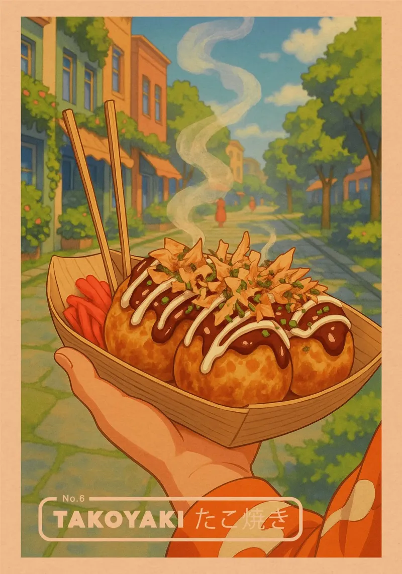 Bolas de Takoyaki estilo anime - Serie de comida japonesa nº 6 aluminio dibond de japanfox