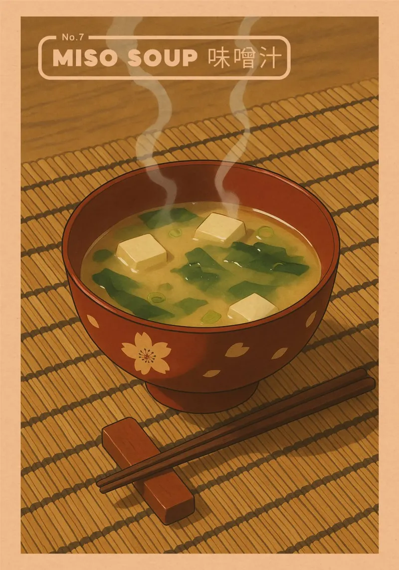 Tazón de sopa de miso estilo anime - Serie de comida japonesa n.º 7 poster de japanfox