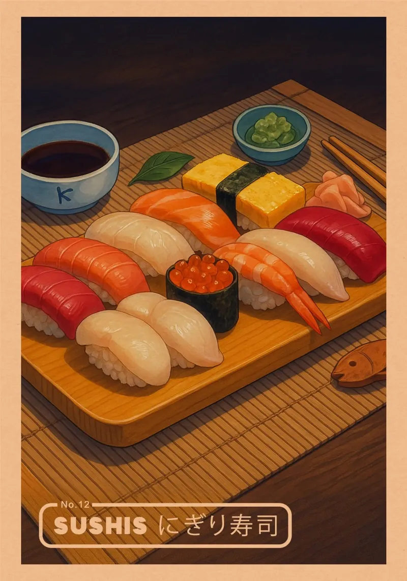 Set di sushi vari in stile anime - Serie di cibi giapponesi n. 13 pellicola backlit da japanfox
