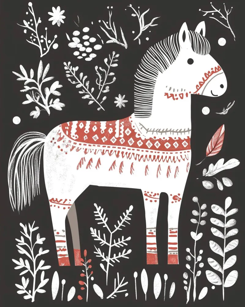 Swedish Dala Horse Christmas Hygge Yule Art poster with plastic frame by Farlane