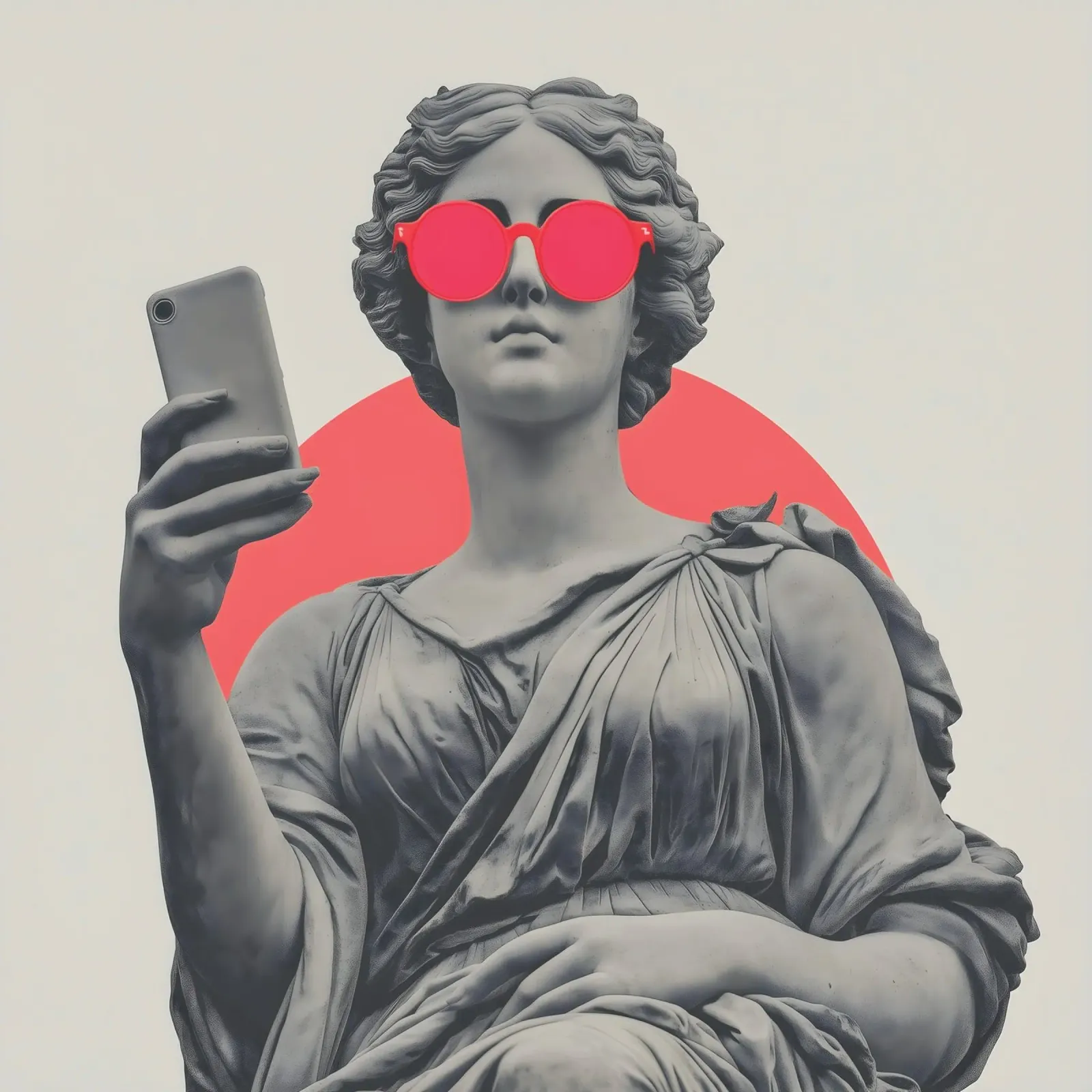 Selfie con la scultura della dea greca Afrodite poster con telaio in legno da Farlane