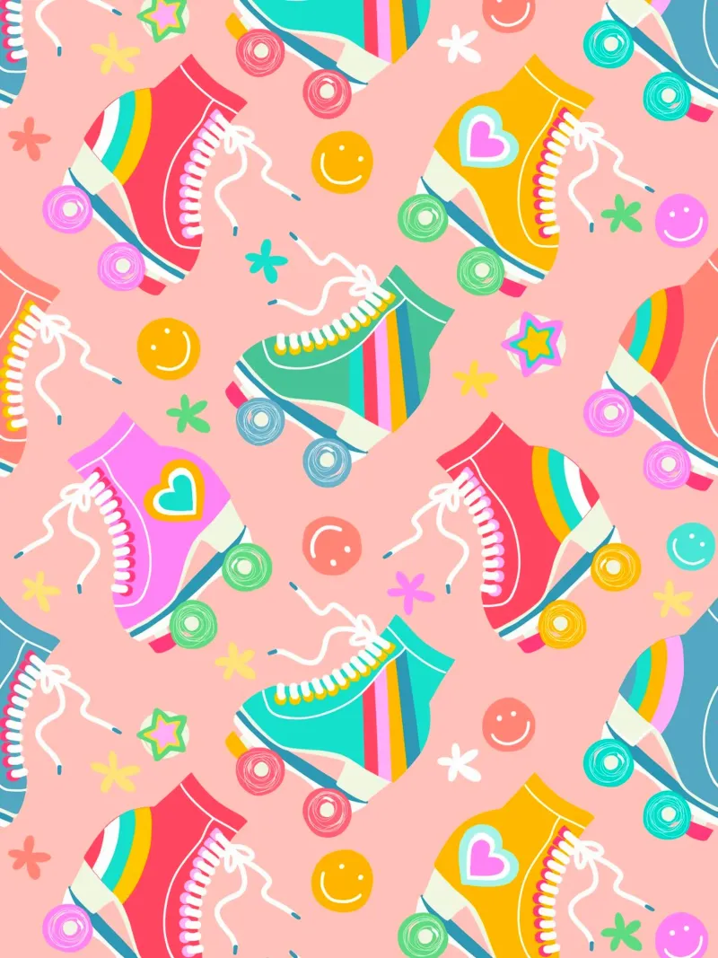 Cartamodello "Groovy Rainbow Roller Skates and Stars" (Pattini a rotelle e stelle) alluminio dibond da Dominique Vari