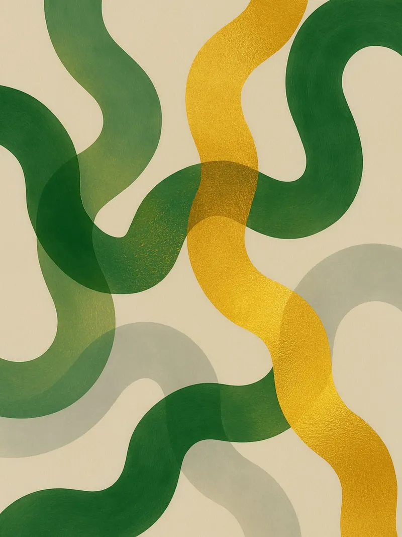 Abstract Wall Art with Gold, Green & Gray Translucent Waves canvas with Floater frame by Aquarevo