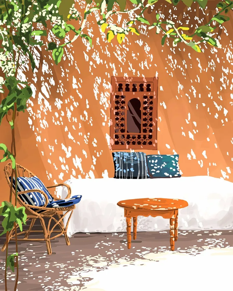 Een ontspannen middag architectuur bouwen zomer reizen canvas met Baklijst van 83oranges