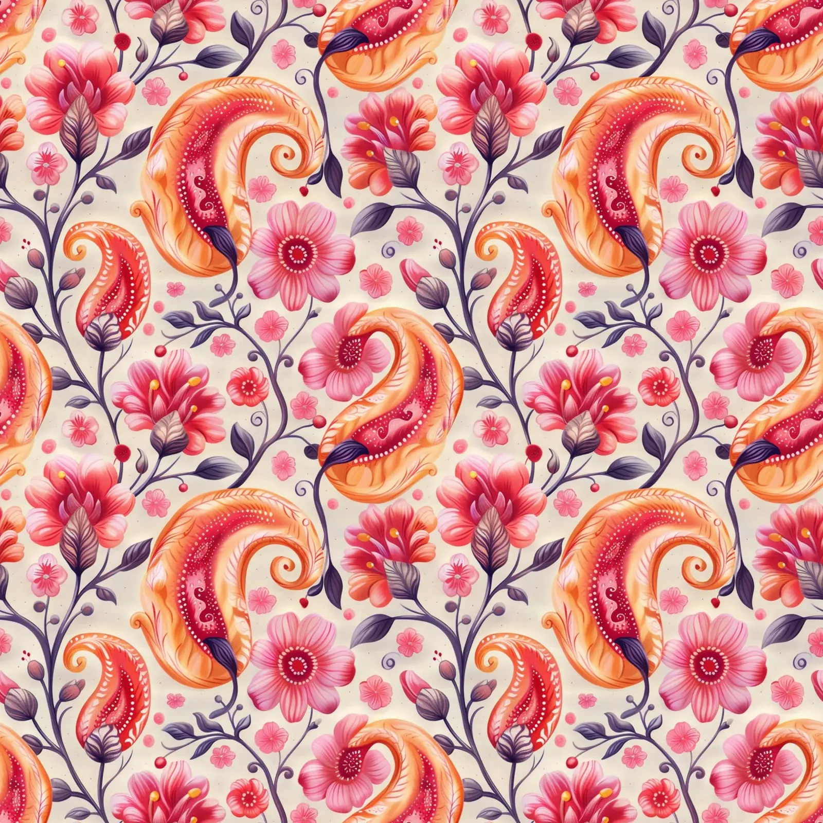 Unique Pink and Orange Paisley poster da Sunflower Soul Studio