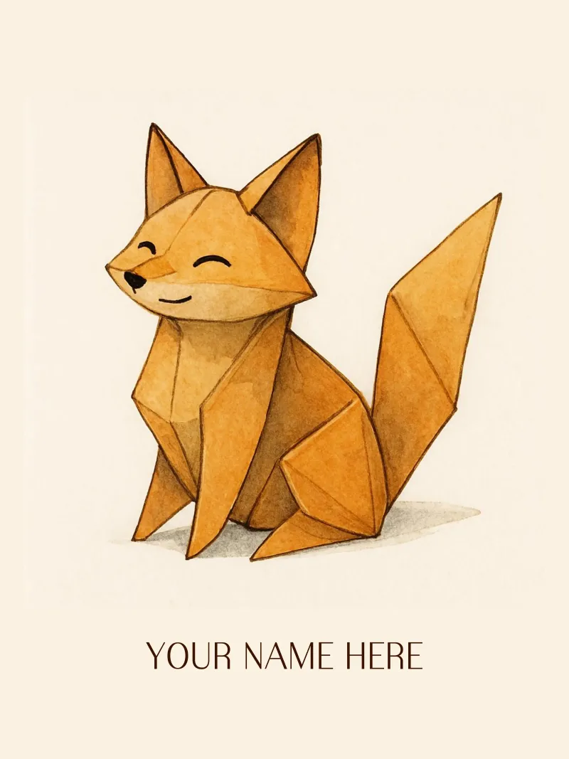 Zorro de origami con nombre personalizado hahnemühle de japanfox