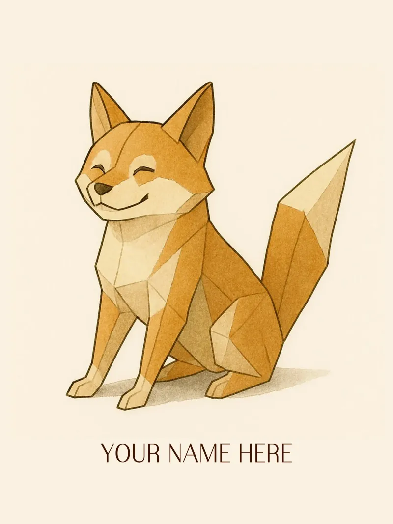 Origami Shiba Inu with Personalised First Name canvas by japanfox