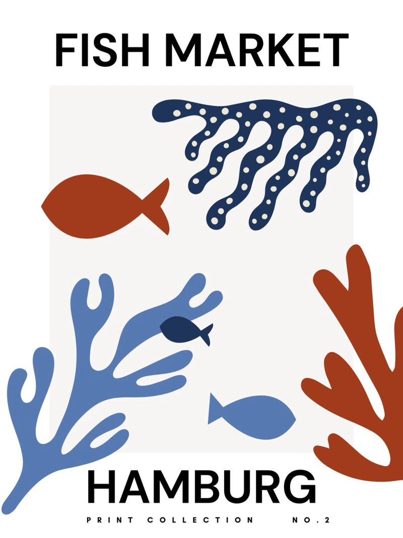 Fischmarkt Hamburg City Art - Maritime Korallen & Meerestiere Poster von Studio Remiér