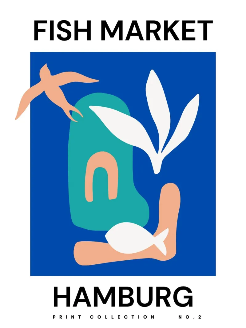 Mercato del pesce di Amburgo City Art - Corallo marino e vita marina poster con telaio in legno da Studio Remiér