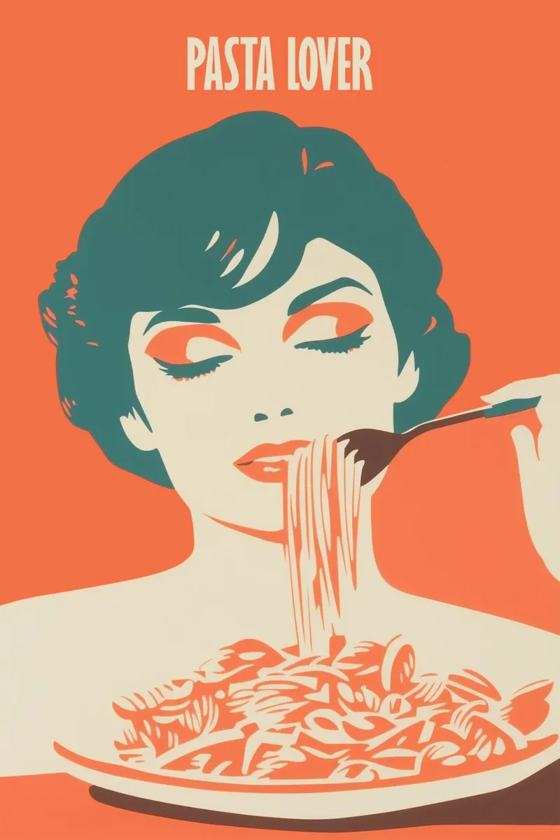 Pasta Lover | Kitchen poster in the style of the 60s canvas with Floater frame by Autofocus