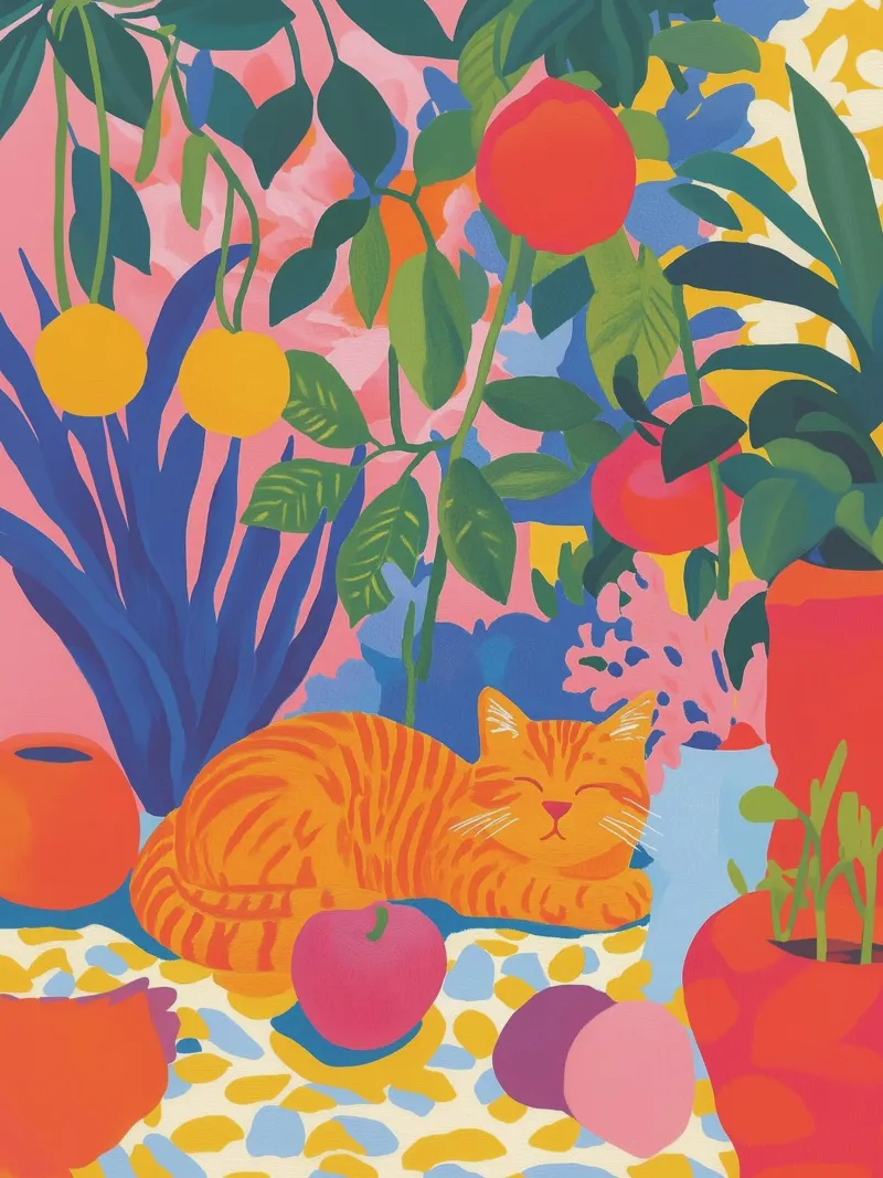 Blumige Katzen Ecke Hahnemühle von Carinaprint