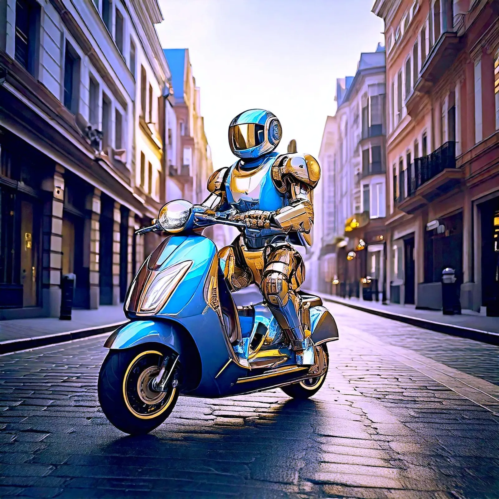 ROBOT EN SCOOTER BLEU. VIOLET carta hahnemühle da Thierry vobmann photography