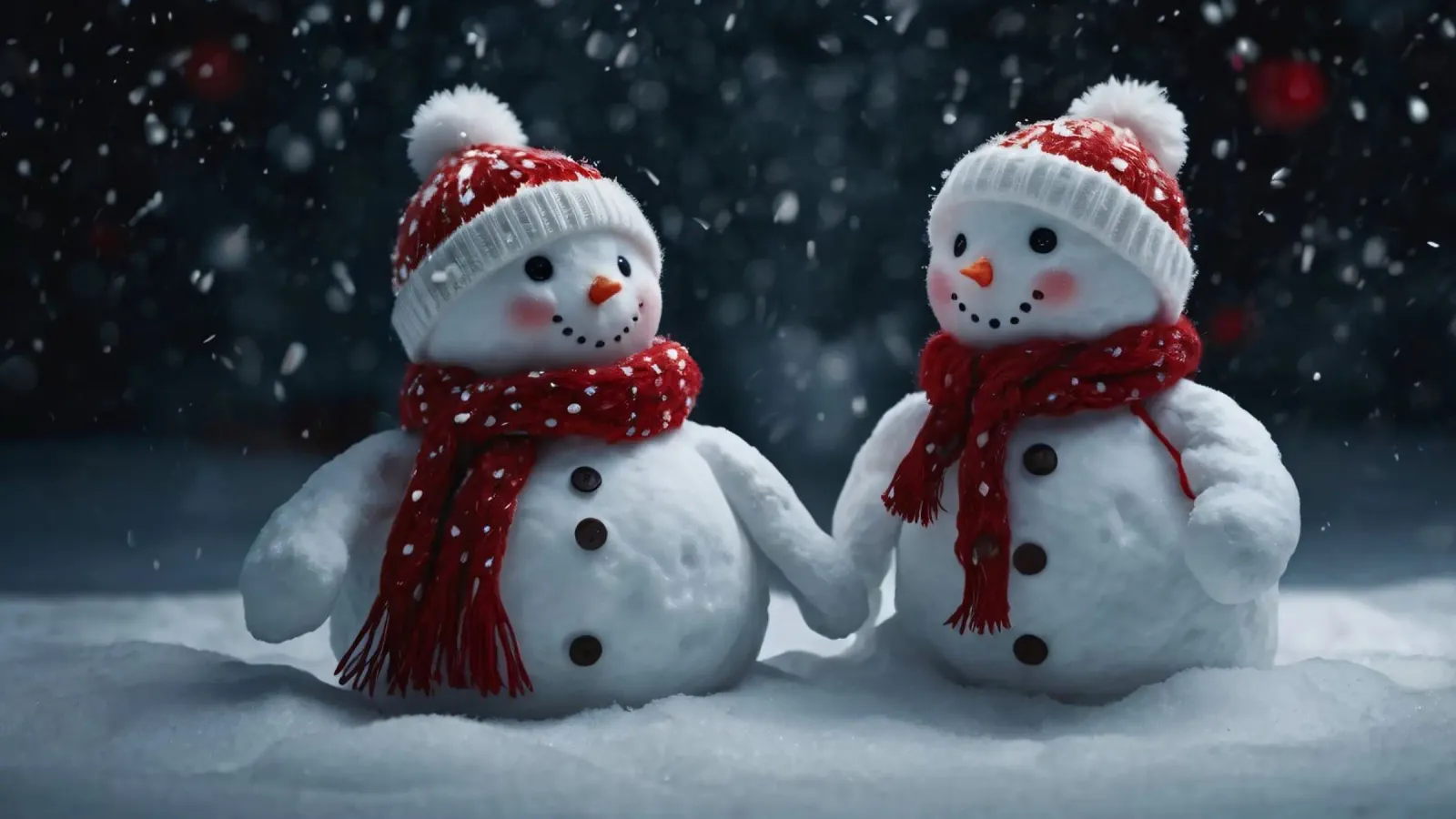 Due allegri pupazzi di neve che indossano cappelli e sciarpe rosse e bianche pellicola backlit da DesignDoodle