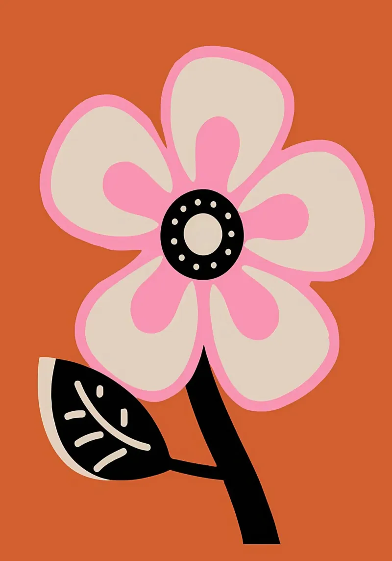 Estetica groovy retro flower anni '70 in rosa e arancione pellicola backlit da diedrich