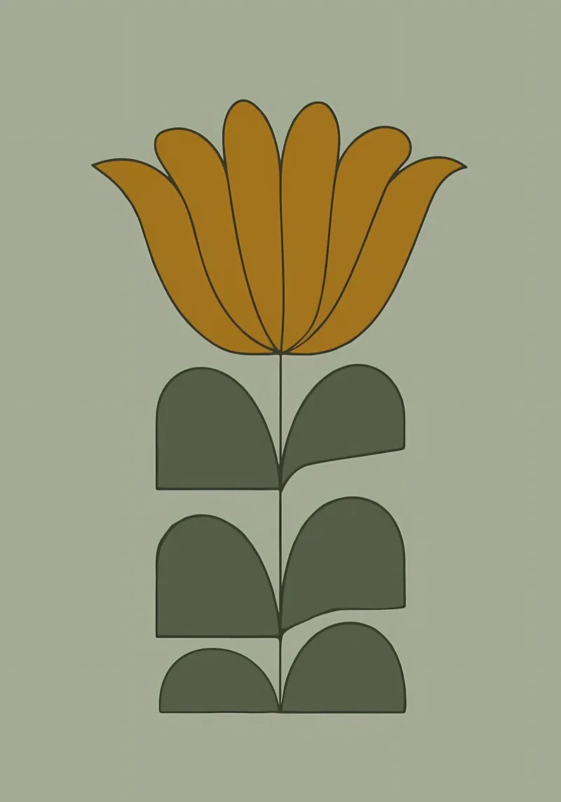 Fiore retrò minimalista di metà secolo moderno botanico in salvia carta hahnemühle da diedrich